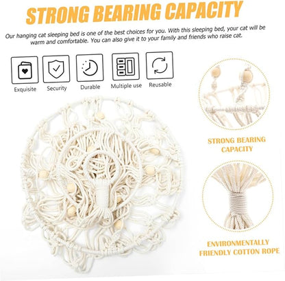 Cat Hammock Bed 40cm Bohemian Woven Hanging Nest Wear-Resistant Pet Hammock for Indoor Cats and Kittens to 30lbs