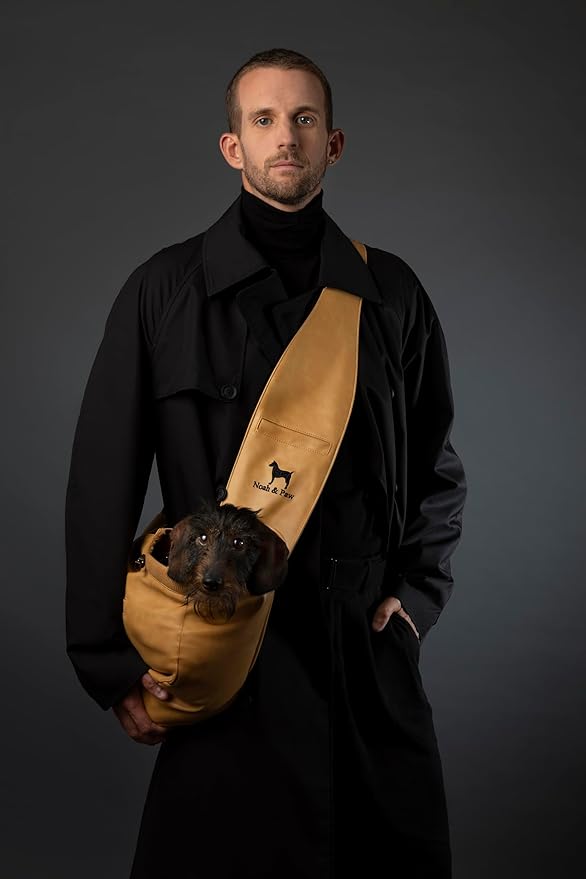 Noah & Paw Dog Sling Carrier for Small Dogs 5-18lb, Dog Sling for Small Dogs and Cats, Dog Carrier with Adjustable Padded Strap, Vegan Leather Lined with Fur, 3X Safety Features, Machine Washable