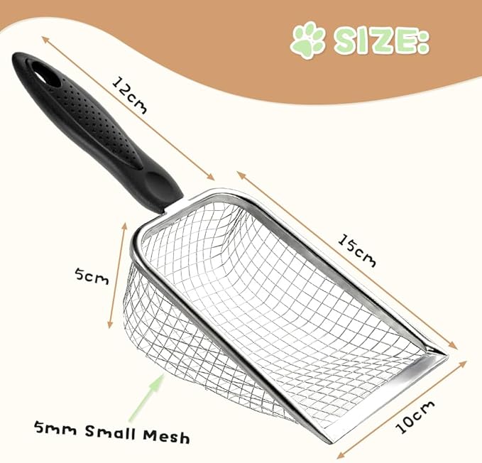 Cat Litter Scoop - Long Handle Scooper, Rustproof Stainless Steel Mesh, Non-Slip Grip, Deep Shovel Sifter for All Litter Types, Easy Clean Kitty Waste Litter for Litter Box(Red)