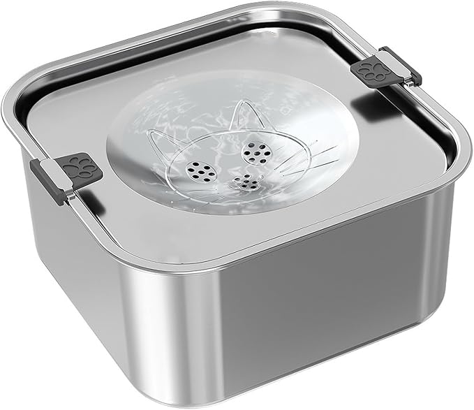 No Spill Water Bowl for Dogs,101oz/3L Slobber Stopper Stainless Steel, Slow Drinking Dog Water Bowl, No Mess Dog Water Dispenser Spill Proof, Dishwasher Safe, Silver