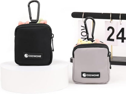 2 PCS Waterproof Small Dog Treat Bag for Leash, Hands Free Dog Walking Bag with Carabiner, Dog Poop Bag Holder for Pet Puppy Travel or Outdoor Use, Zipper Closure to Avoid Spilling