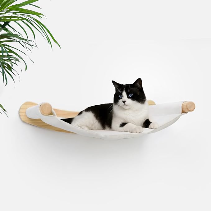 Heavy Duty Wooden Wall Mounted Cat Hammock - 21 * 18 in for Extra Large Indoor Cats 30 Lbs