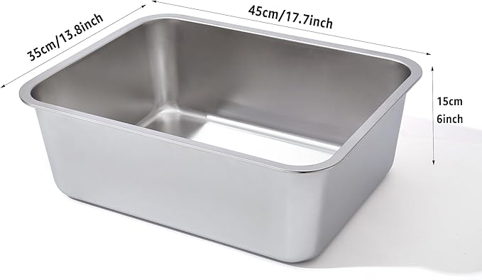 Stainless Steel Litter Box 2 Pack, 18"x14"x6"(Height) Medium to Large Cat Litter Box Easy Clean, Non Stick Metal Litters Boxes No Smell for Full-Grown Cats or Kitty/Kitten