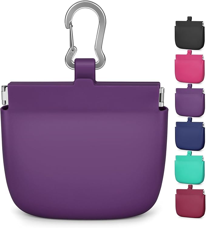 RBibei【One-Hand Access Silicone Dog Treat Pouch, Small Pocket Sized Training Pouch with Pull Tab & Auto Closing Lid for Easy Pet Training & Walking (Purple)