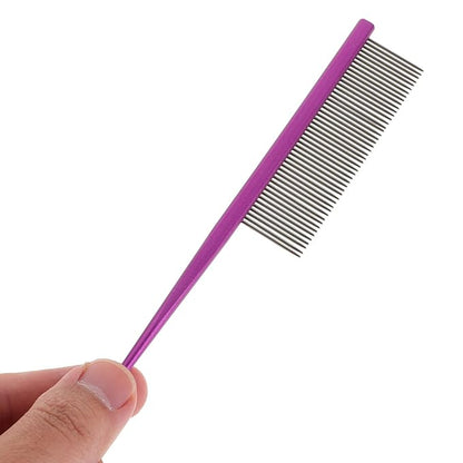 UPKOCH Pet Grooming Steel Comb for Dogs and Cats, Rat Tail Dematting Hair Removal Comb with Anti-tangle Design, Purple Metal Hairstyling Tool for Long-haired Pets