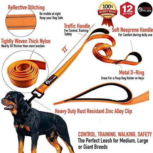 Primal Pet Gear Dog Leash 6ft Long,Traffic Padded Two Handle,Heavy Duty,Reflective Double Handles Lead for Control Safety Training,Leashes for Large Dogs or Medium Dogs,Dual Handles Leads(Orange) - Image 2
