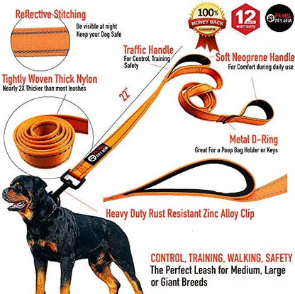 Primal Pet Gear Dog Leash 6ft Long,Traffic Padded Two Handle,Heavy Duty,Reflective Double Handles Lead for Control Safety Training,Leashes for Large Dogs or Medium Dogs,Dual Handles Leads(Orange) - Image 2