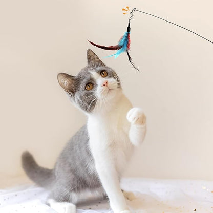 Andiker Cat Wand Toy with 2 PCS 12 Inches Replaceable Colorful Rainbow Tassels and Little Bells Funny and Interesting Cat Toys for Indoor Cats Keeping Fit (6 Replacements, Count, 7)