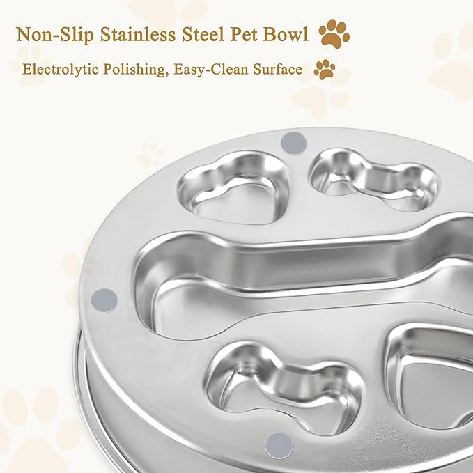 ZUFECY Slow Feeder Dog Bowls, Stainless Steel Slow Feed Bowl for Dogs and Cats, Dual Function Slow Food & Snack Bowls, Equipped with Brush and Scraper