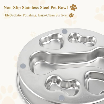 ZUFECY Slow Feeder Dog Bowls, Stainless Steel Slow Feed Bowl for Dogs and Cats, Dual Function Slow Food & Snack Bowls, Equipped with Brush and Scraper