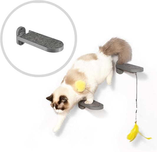 SVD.PET Cat Wall Steps (2-Pack), Climbing Stairs with Replaceable Felt Pad, Cat Shelves with Toy, Dark Grey