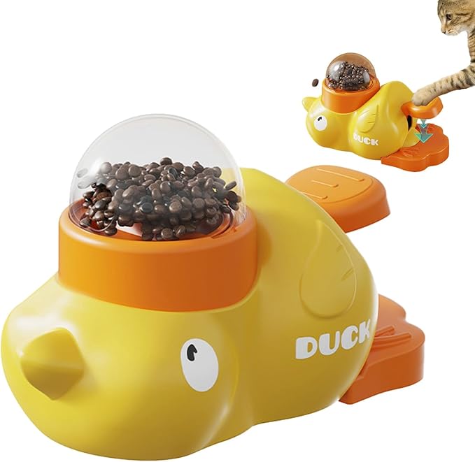 2-in-1 Interactive Dog Puzzle Toy & Slow Feeder – Fun Treat Dispenser for Small & Medium Dogs, Anti-Gulping Duck-Shaped Design, Reduces Bloating & Boredom, No Battery Required (Yellow-B)