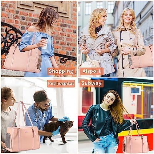 Lasaviin Fashion Dog Purse Pet Carrier Leather Bag for Small Dogs Cats Puppy, Portable Tote Bag Airline Approved Soft-Sided Carriers (Pink) - Image 5