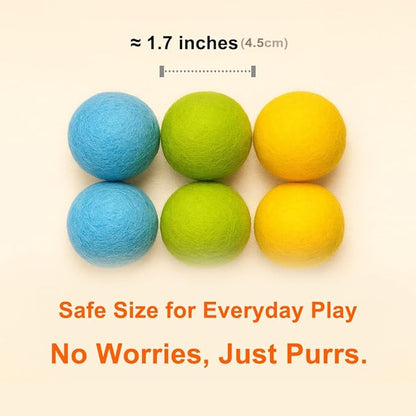 100% Wool Felt Cat Toy Balls – 6-Pack, 3 Colors – Natural, Durable & Safe Size for Indoor Cats