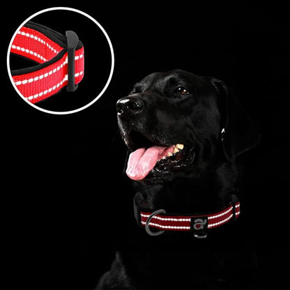 azuza Reflective Dog Collar,Soft Neoprene Padded Pet Collar with ID Tag Ring,Adjustable for Small Dogs,Red,S