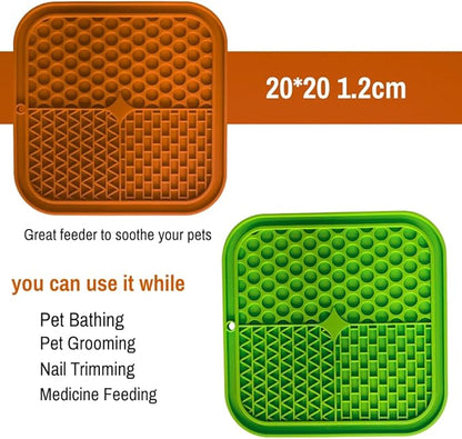Dog Lick Mat 2-Pack (Orange & Green) with Spatulas – Silicone Licking Pads for Dogs & Cats, Peanut Butter Slow Feeder, Strong Suction, Anxiety Relief for Bath & Grooming, Dishwasher-Safe