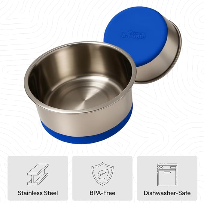 GORILLA GRIP Dog Bowls, Food Grade 304 Stainless Steel, Holds 6 Cups Each (48 fl oz) Food and Water Bowl for Feeding Dogs and Cats, Dishwasher Safe, Rust Resistant, BPA Free Rubber Base Set of 2 Blue