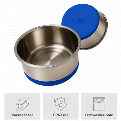 GORILLA GRIP Dog Bowls, Food Grade 304 Stainless Steel, Holds 4 Cups Each (32 fl oz) Food and Water Bowl for Feeding Dogs and Cats, Dishwasher Safe, Rust Resistant, BPA Free Rubber Base Set of 2 Blue