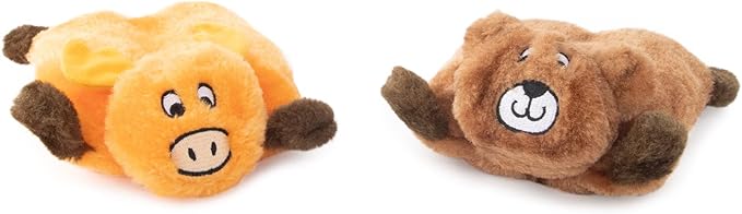 ZippyPaws Squeakie Pad - No Stuffing Dog Toy to Keep Them Busy, for Small & Medium Dogs, Squeaky Pet Toy for Boredom, Unstuffed Chew Toy, Soft Plush Puppy Products, Bear & Moose - 6.5"