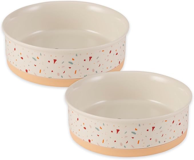Bone Dry Ceramic Food Bowls, Non-Slip & Dishwasher Safe, Large Set, 7.5x2.4 Terrazzo