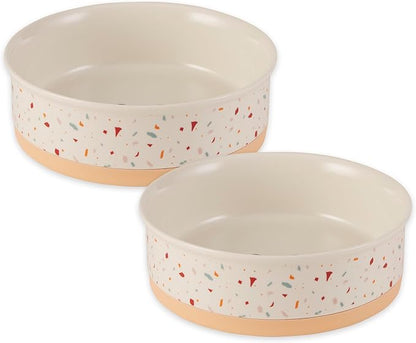 Bone Dry Ceramic Food Bowls, Non-Slip & Dishwasher Safe, Large Set, 7.5x2.4 Terrazzo