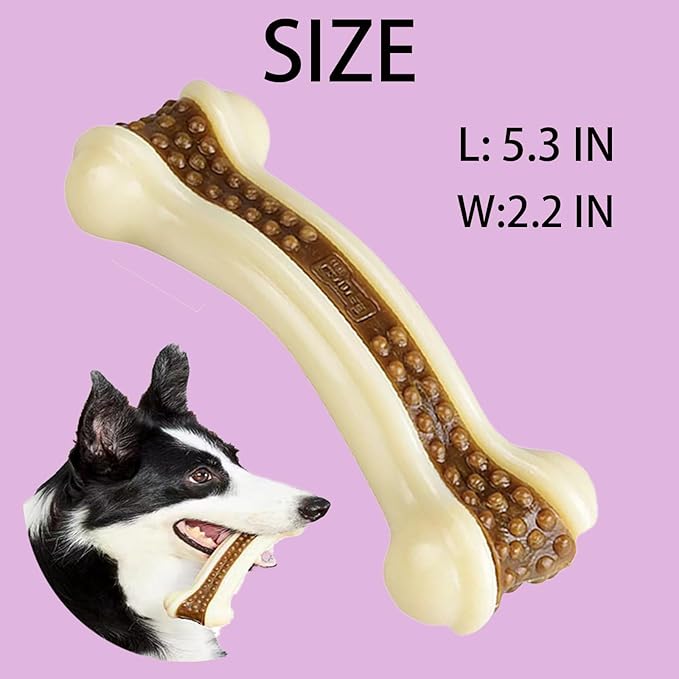 Dog Bones Chew Toys for Aggressive Chewers, 2 Pack Real Beef Flavor,Indestructible Teething Chew Toys for Large/Medium/Small Breed,Tough Toy with Durable Nylon