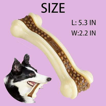 Dog Bones Chew Toys for Aggressive Chewers, 2 Pack Real Beef Flavor,Indestructible Teething Chew Toys for Large/Medium/Small Breed,Tough Toy with Durable Nylon