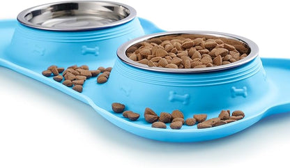 Hubulk Pet Dog Bowls 2 Stainless Steel Dog Bowl with No Spill Non-Skid Silicone Mat + Pet Food Scoop Water and Food Feeder Bowls for Feeding Small Medium Large Dogs Cats Puppies (X- Large, Turquoise)