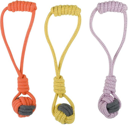 ALLUM Dog Rope Toys with Knotted Ball and Handle - Interactive and Stimulating Dog Toys & Puppy Toys - Dog Toys for Boredom - Ball on Rope (Pink)