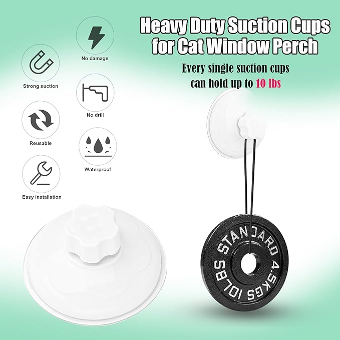 4 Pack Cat Window Perch Suction Cup, Strong Adhesive Replacement Suction Cup with Screws for Foldable & Cordless Cat Window Hammock Seat (Transparent, 85mm Plastic Screws)