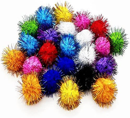 24 Pcs Cat Ball Toys, 1.8 Inch Sparkle Ball, Tinsel Glitter Pom Pom Cat's Favorite Toys, Random Color by MYYZMY