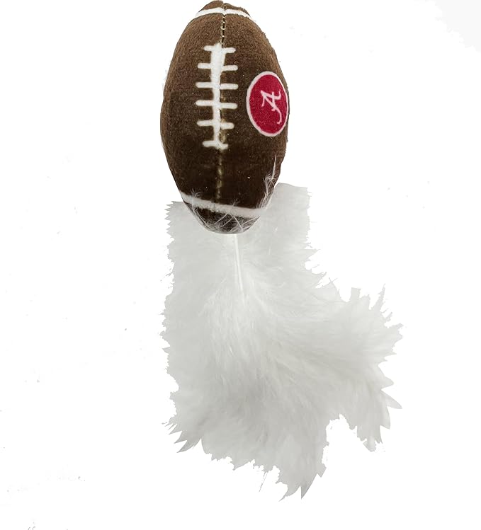 Best Plush CAT Toy - NCAA Alabama Crimson Tide Complete Set of 3 Piece Cat Toys Filled with Fresh Catnip. Includes: 1 Helmet Cat Toy, 1 Football Cat Toy with Feathers, & 1 Beer Bottle.