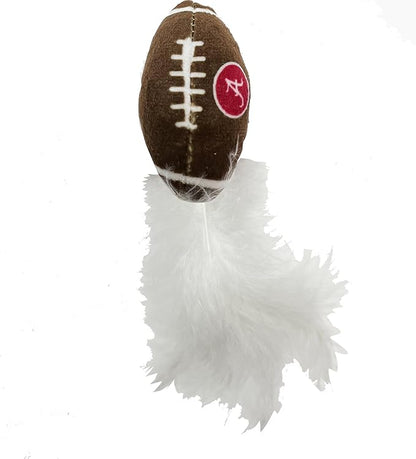 Best Plush CAT Toy - NCAA Alabama Crimson Tide Complete Set of 3 Piece Cat Toys Filled with Fresh Catnip. Includes: 1 Helmet Cat Toy, 1 Football Cat Toy with Feathers, & 1 Beer Bottle.