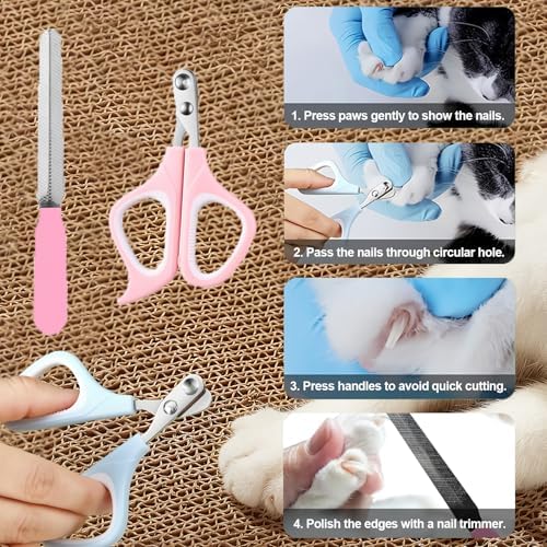 Cat Grooming Kit, 4-in-1 Cat Grooming Tools with Cats Brush, Flea Comb, Nail Clipper & Trimmer - Deshedding & Dematting for Pets Hair and Paws, Pet Shedding Set for Indoor Dogs & Cats (Pink) - Image 4
