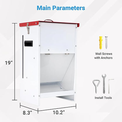 Automatic Dog Feeder - 15LBS Food Capacity Automatic Gravity Dispenser, Powder Coated & Waterproof for Indoor & Outdoor Use, 10.2" L x 8.3" W x 19" H, Red and White