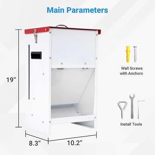 Automatic Dog Feeder - 15LBS Food Capacity Automatic Gravity Dispenser, Powder Coated & Waterproof for Indoor & Outdoor Use, 10.2" L x 8.3" W x 19" H, Red and White