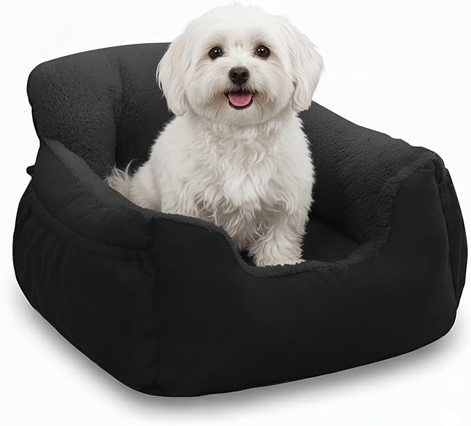 Oiilores Dog Car Seat for Small Dogs,Washable Pet Booster Seats for Car with Clip-On Safty Leash, Reversible Puppy Carseat with Storage Pockets, Travel Carrier Bed for Dogs Under 25 lbs, Dark Grey