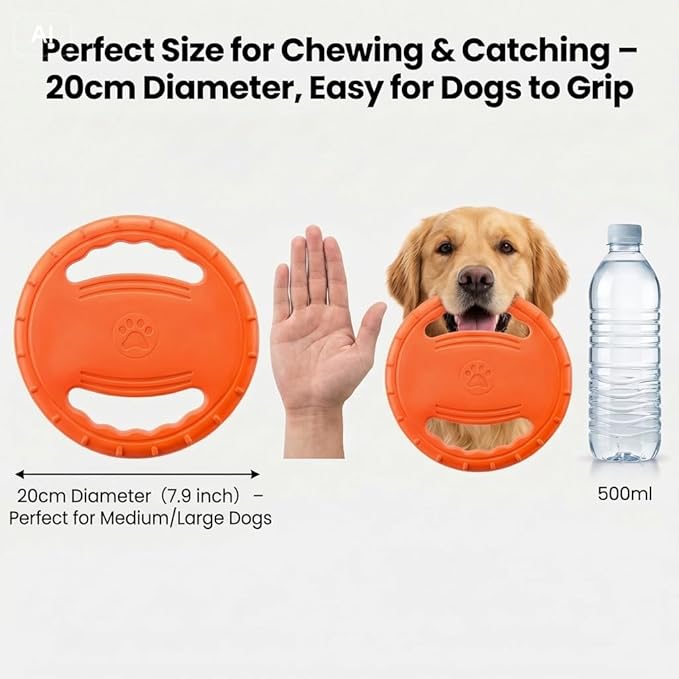 EVA Dog Flying Disc Toy, Durable Interactive Fetch with Dual Grip Holes, Non-Slip Floating Pet Toy for Small Medium Large Dogs, Outdoor Park Beach Play (Orange)