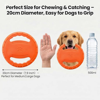 EVA Dog Flying Disc Toy, Durable Interactive Fetch with Dual Grip Holes, Non-Slip Floating Pet Toy for Small Medium Large Dogs, Outdoor Park Beach Play (Orange)