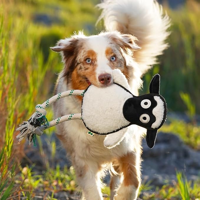 Green Sheep White Sheep Rope Toy for Dogs, Durable Squeaky Dog Toys for Small Medium Large Dogs, Plush Fabric with PP Cotton & Recycle Cotton Rope, Interactive Chew Toy to Keep Them Busy