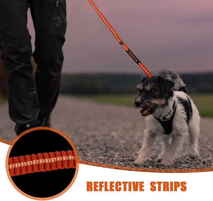 Raipult Heavy Duty Frog Clip Dog Leash, 4-6FT Strong Bungee Training Leash with 2 Handles, Highly Reflective Shock Absorbing Elastic Leashes with Car Seatbelt for Medium Large Dogs,Orange
