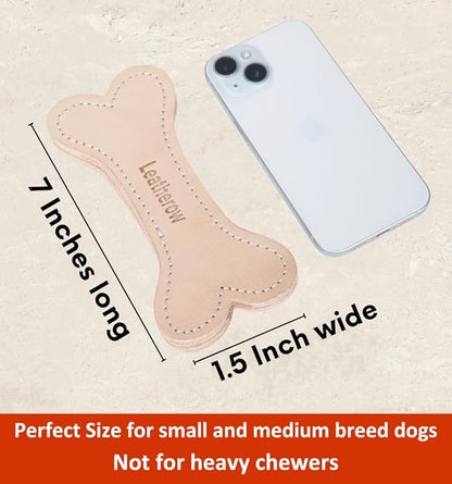 Natural Leather Dog Bone Chew Toy – Long Lasting Puppy Chew Stick for Small & Medium Dogs, Helps Reduce Boredom, Gentle Chewing Toy (Not for Aggressive Chewers) (Pack of 1)