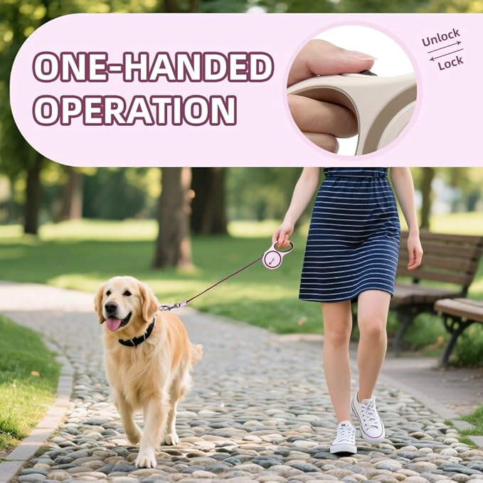 OUTnWILD Retractable Dog Leash - Retractable Dog Leash 16ft for Small/Medium Breeds/Pets Up to 44lbs. 360° Tangle Free Design with One Touch Quick-Lock Braking System&Anti-Slip Handle. (Pink, M)