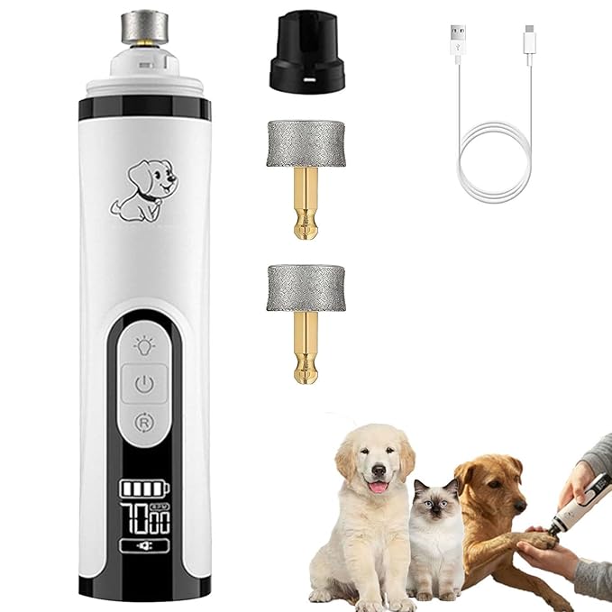 2026 New Ultra Quiet Pets Nail Grinder with 2 Lights,Adjustable 3 Speeds Dog Nail Trimmers,2000mAh Rechargeable,Painless Paws Grooming Pro for Small Medium Large Dogs & Cats (2 Replacement Heads)