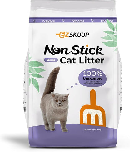 Premium Cat Litter, Non-Stick Strong Clumping Cat Litter, 100% Natural Cassava Kitty Litter, Multi-Cat/Unscented Dust-Free/Odor Control/Ultra Absorbent/Less Scattering - 9 lbs - 1 Pack