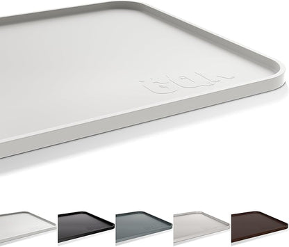 Silicone Dog Food Mat, Waterproof Anti-Slip Pet Feeding Mat with Warped Resistant Raised Edge,Spill-Proof Lip Floor Protection,Dishwasher-Safe Pet Placemat for Dogs & Cats(M 20" x 14" Sand White)
