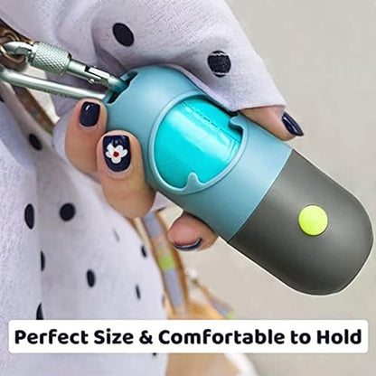 Dog Poop Bag Dispenser with Built-in LED Flashlight and Metal Clip for Leash, Pet Waste Bag Holder, Dog Walking Accessory (Blue)