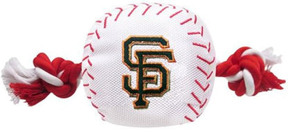 MLB SAN FRANCISCO GIANTS Baseball Rope Toy for DOGS & CATS. Tough nylon, Sporty Baseball Design, Heavy-duty ropes with Inner SQUEAKER