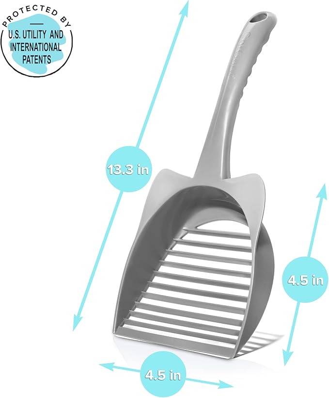 CatGuru Cat Litter Scoop, Jumbo Litter Scoop, Litter Scooper with Deep Shovel & Long Handle, Super Fast Sifter, Durable Kitty Litter Scoop, Cat Stuff, Kitten Supplies (Gray)