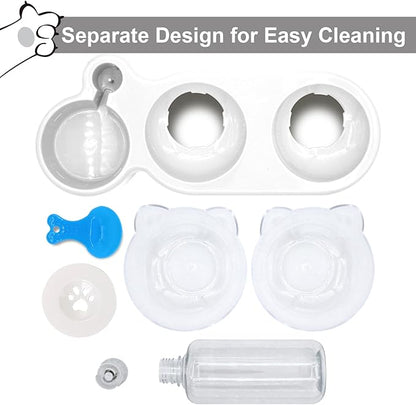 Triple Cat Bowls with Water Dispenser, Pet Whisker Friendly Water and Food Bowl Set with Non-Slip Mat, 15° Tilted Double Feeding Bowls, Elevated Wet and Dry Food Dish for Kitten&Small Dog (White)